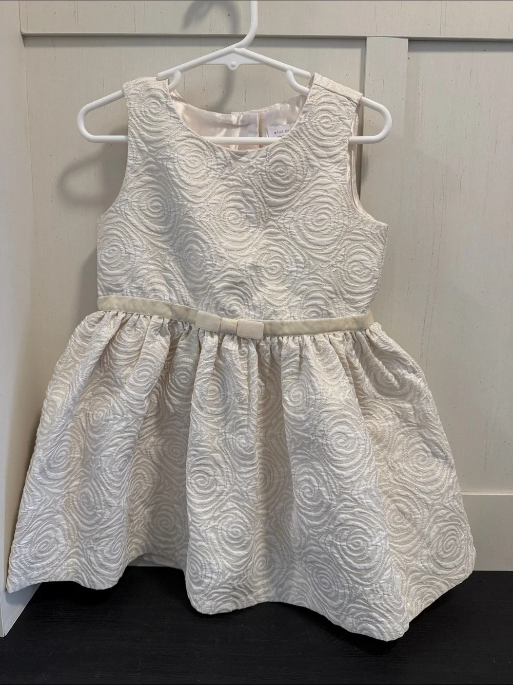 The Children's Place Cream Textured Swirl Party Dress with Waist Bow